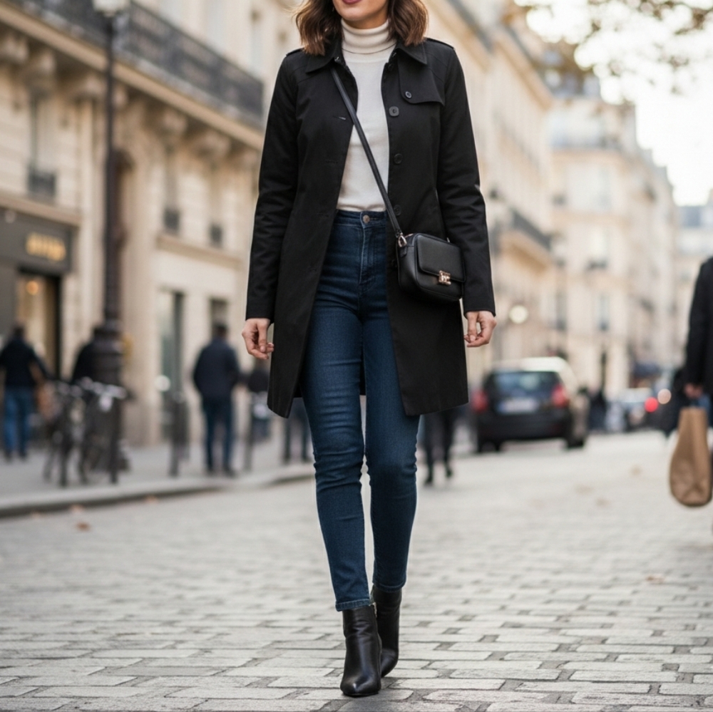 Apostrophe black trench coat